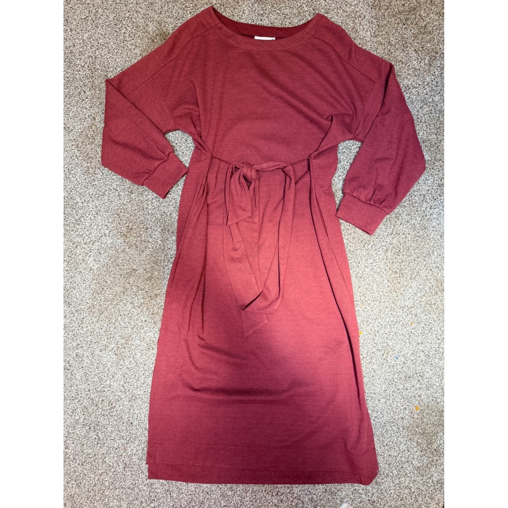 Prologue Womens Long Sleeve Tie Waist Midi Dress Rust Red Pockets Medium